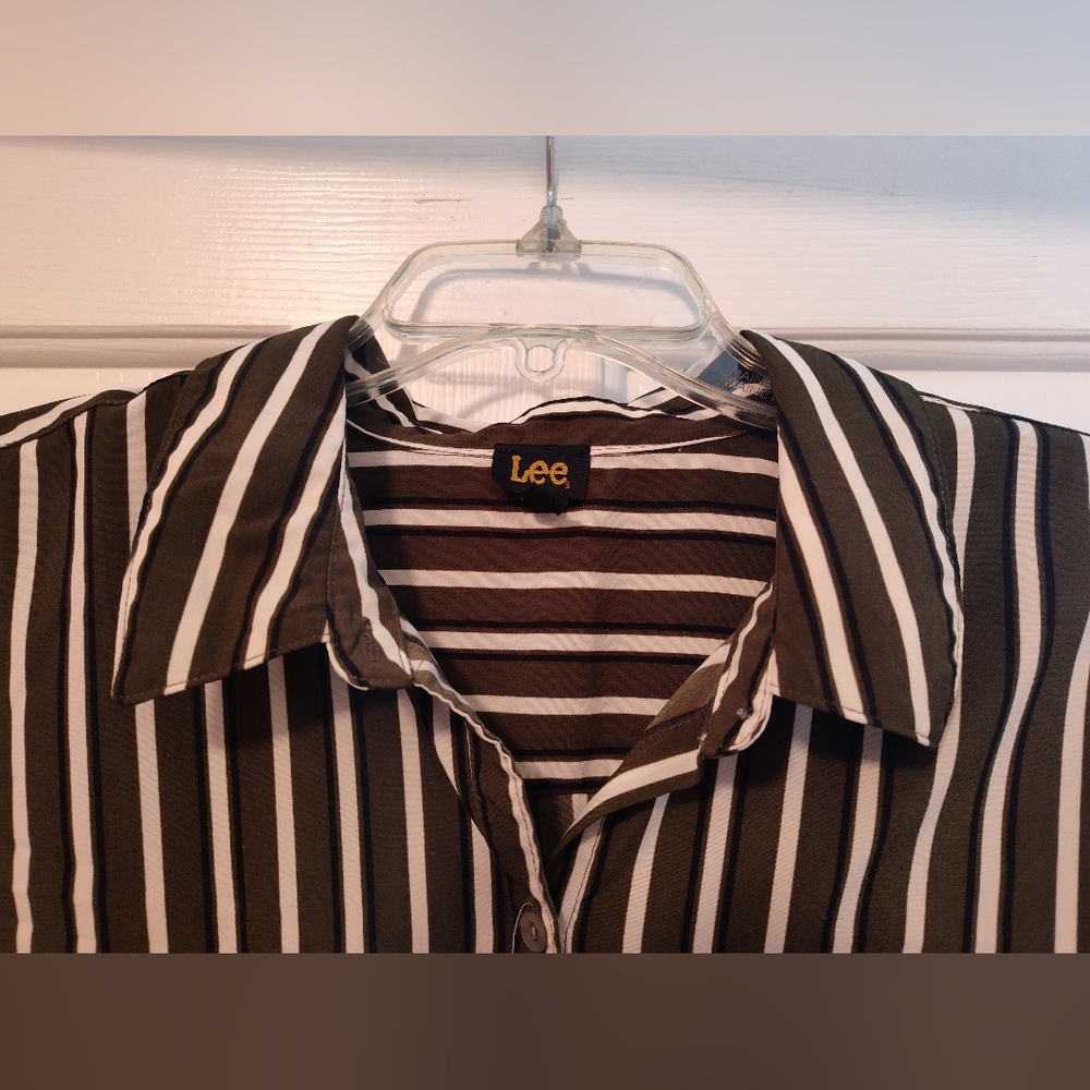 Green and White Striped Button-Up Blouse by Lee - Picture 6 of 13